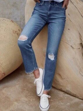 AYR The Yes Yes Yes Jeans Women's Size 27 Straight Leg Distressed Stretch Denim